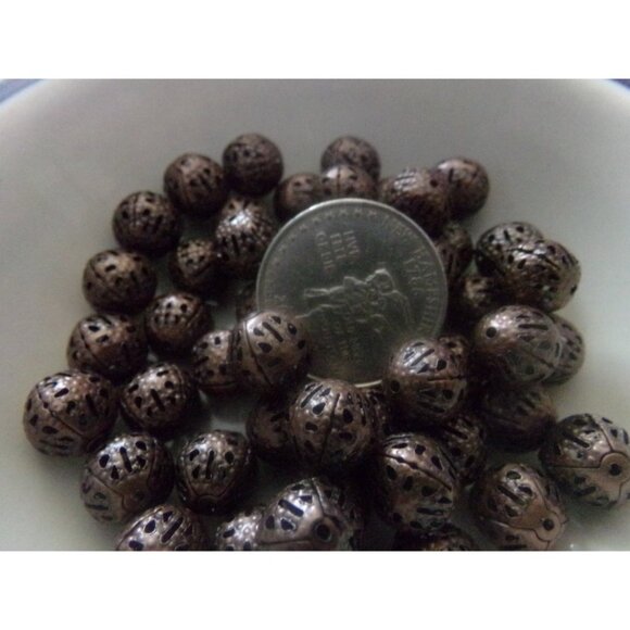 Red Copper Plated Filigree Spacer Beads 10mm - Picture 2 of 2